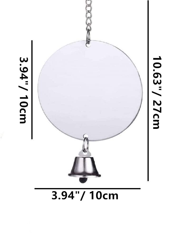 Litewoo Bird Mirror Toy with Bell Swing Hanging Ringer Leather Mirror Toy Parrot Cage Accessories Decoration for Small and Medium Parakeet Cockatiel Finch Lovebird Conure Budgie Cockatoo African Grey (E) - Image 2